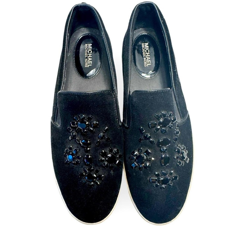 Michael Kors Keaton Black Velvet Gem Embellished Slip On Sneakers Womens 10